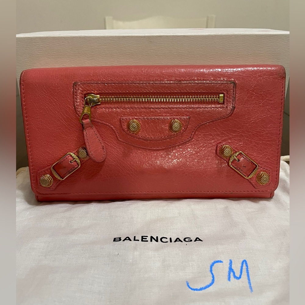 Balenciaga Wallet in Rose Hortensia Lambskin Leather Giant 12 Gold